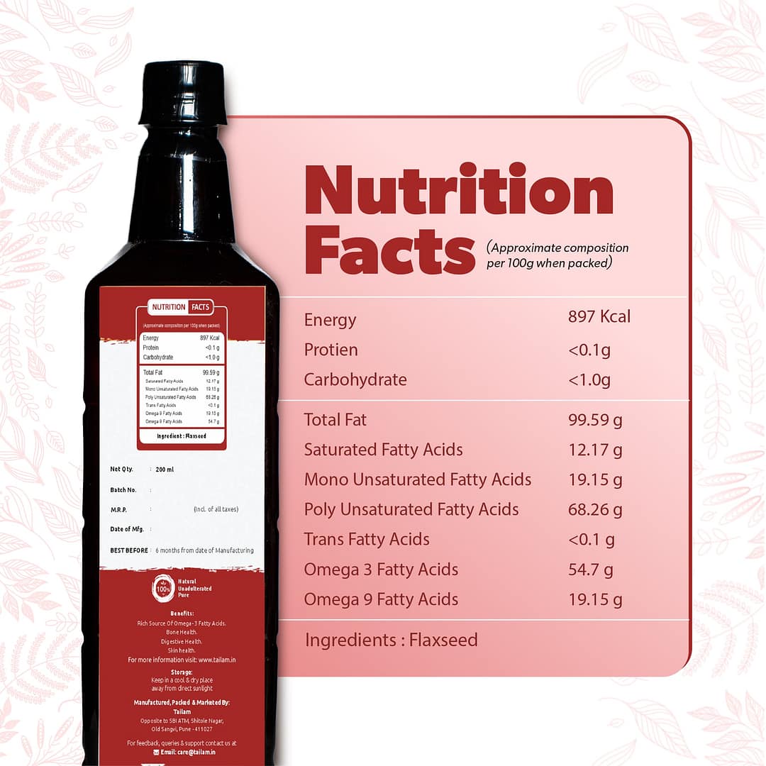 Tailam_Woodpressed_coldpressed_Nutrition_Facts_Flaxseed_oil_200ml