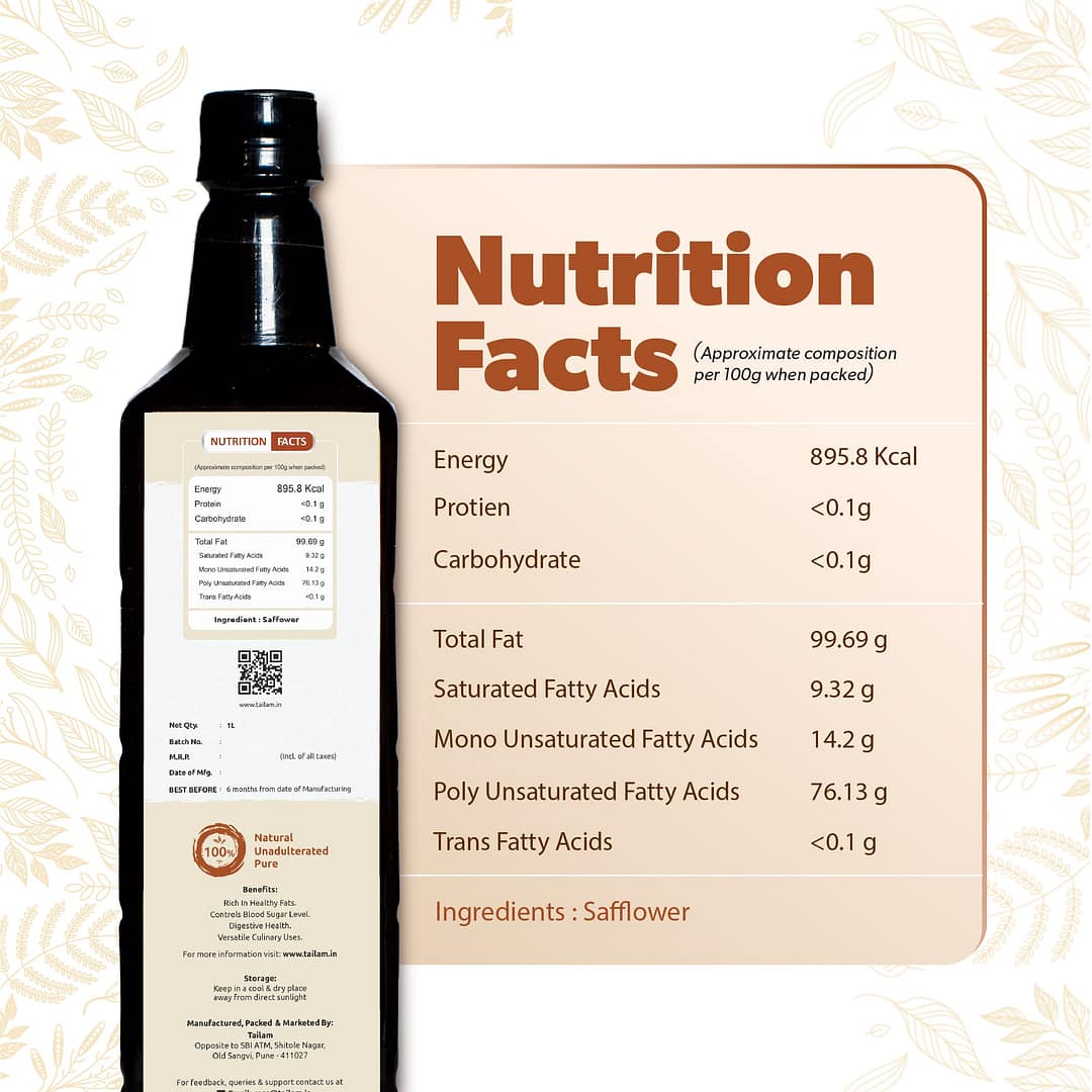 Tailam_Woodpressed_coldpressed_Nutrition_facts_Safflower_oil_1ltr